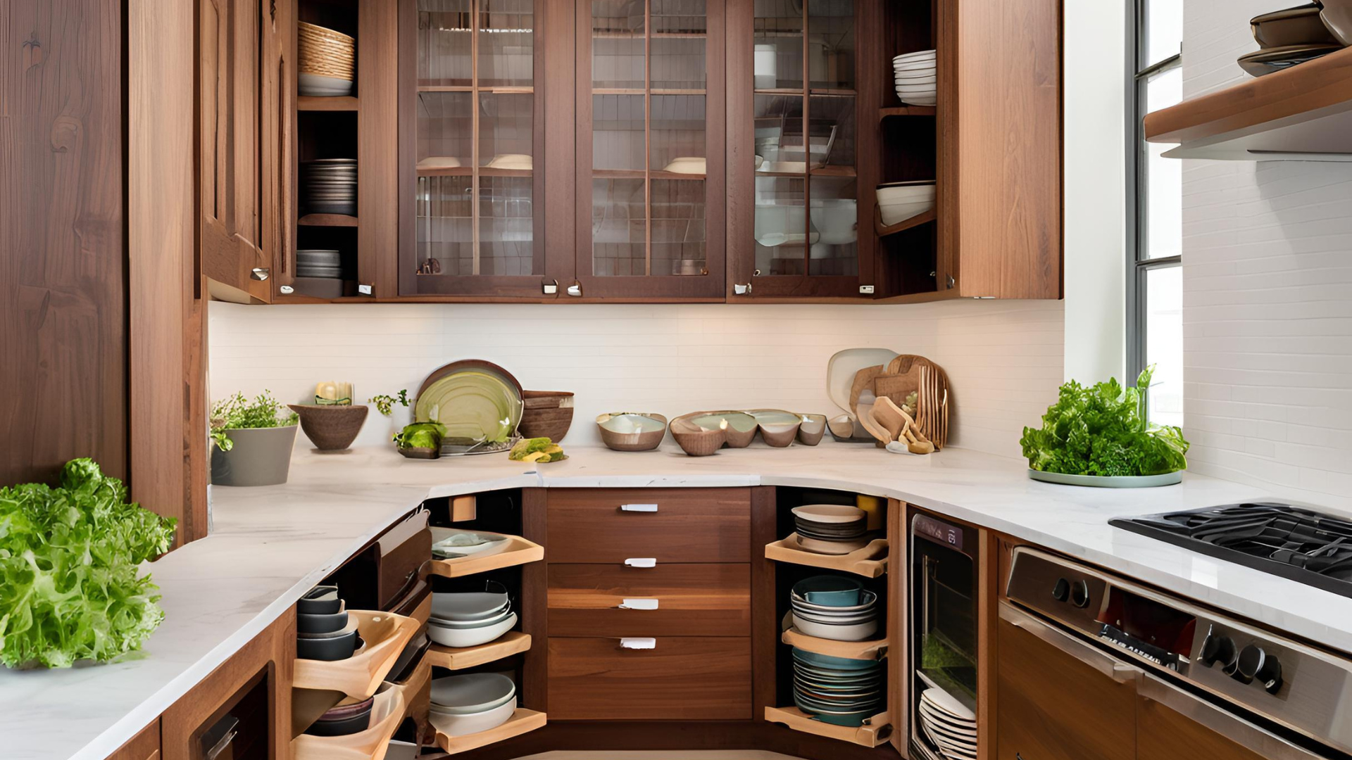 Custom Walnut Cabinets for Small Kitchens , Corner Cabinets with Lazy Susans