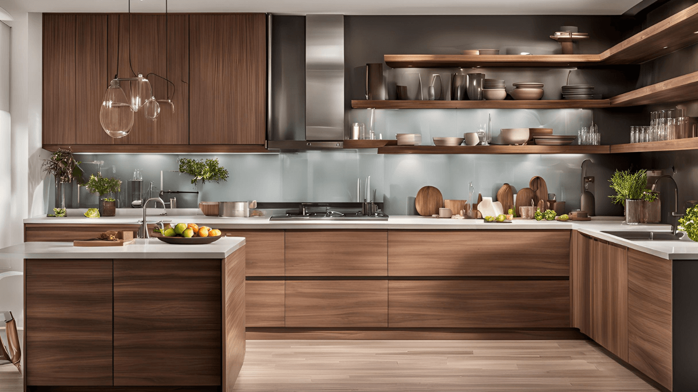 Open Shelving & Glass Inserts in Walnut Kitchens